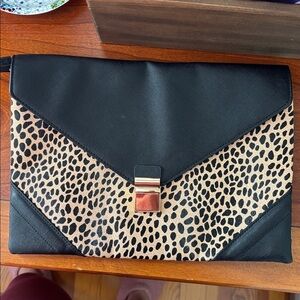 Oversize Black and Leopard Print Clutch